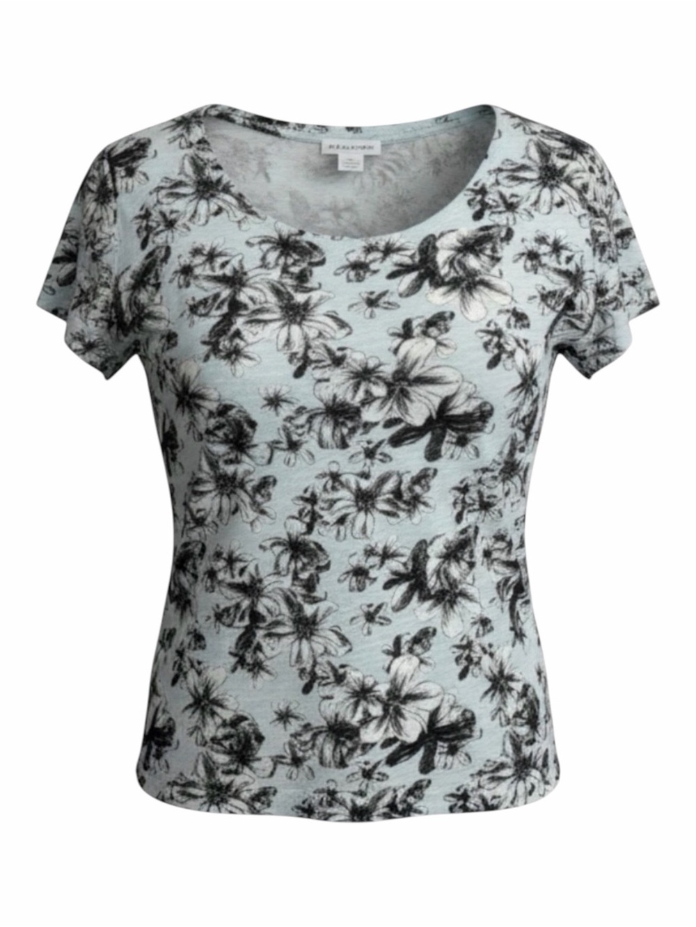 Brooks Brothers Light Blue Scoop Neck Floral Tee